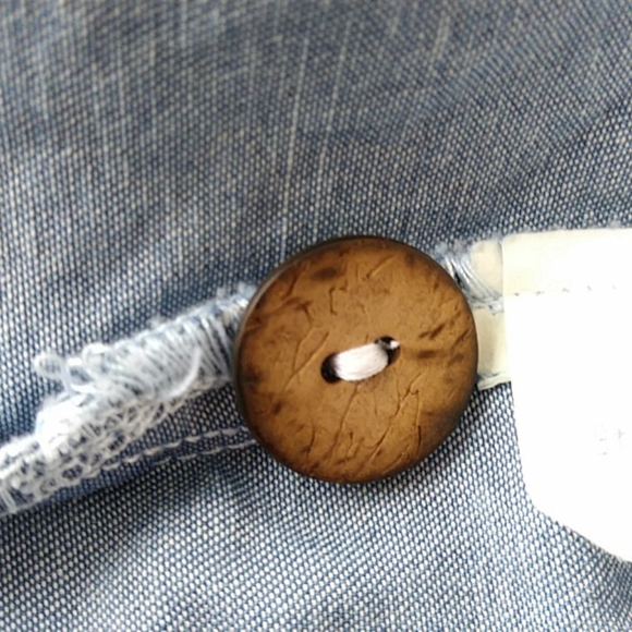 AKS for Nordstrom Tencel Lyocell Button Up Denim Look Coat M Blue Pockets AmyKSu - Picture 10 of 16